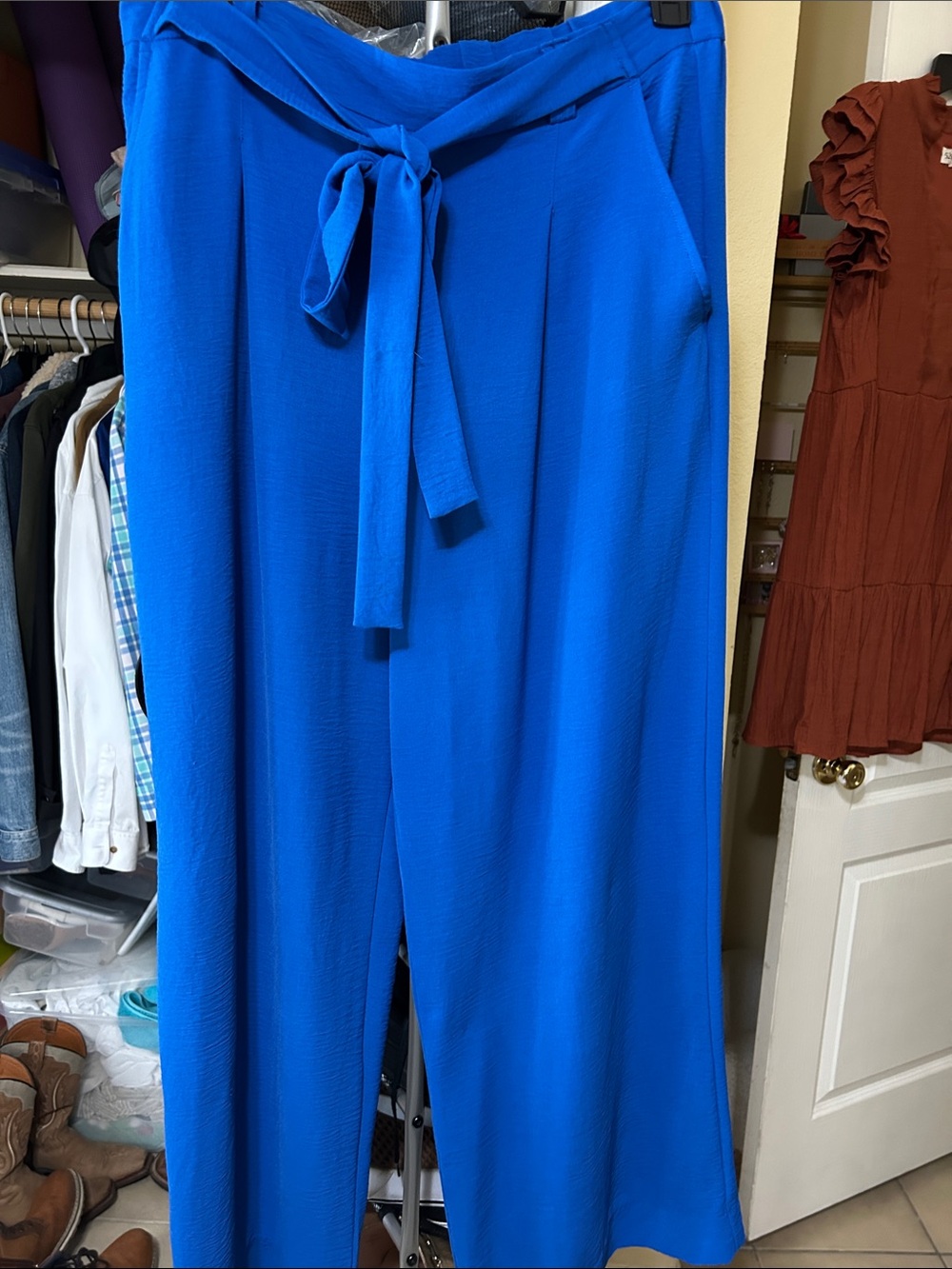 Jules & Leopold Bright Cobalt Blue Wide Leg Tie-Waist Pants